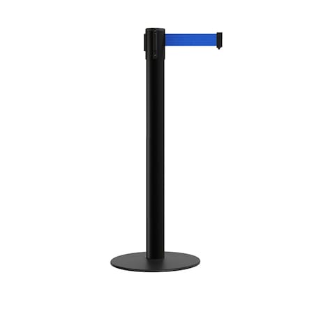 Stanchion Belt Barrier Flat Base Black Post 16ft.Blue Belt